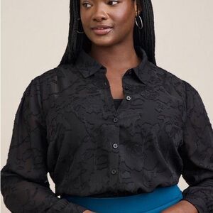 Torrid Madison Clip FLoral Chiffon Button Front Long Sleeve Shirt - 2X